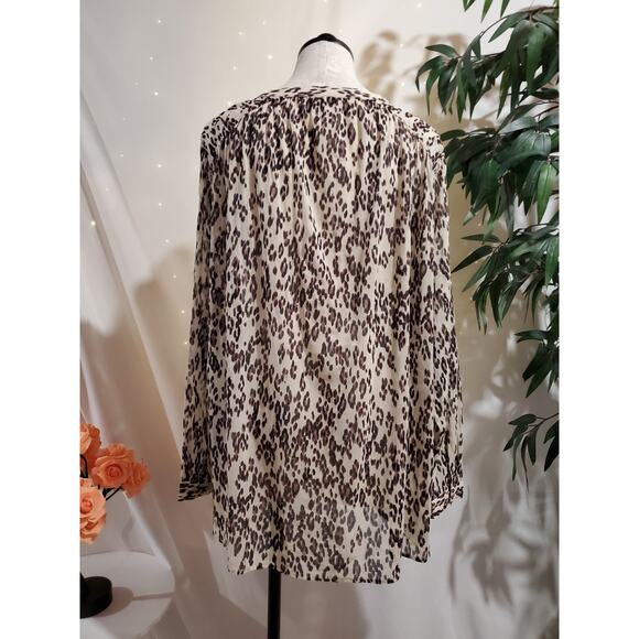 Lucky Brand Womens Sheer Leopard Animal Print Button Blouse Top Size 3X Mob Wife - Picture 3 of 9